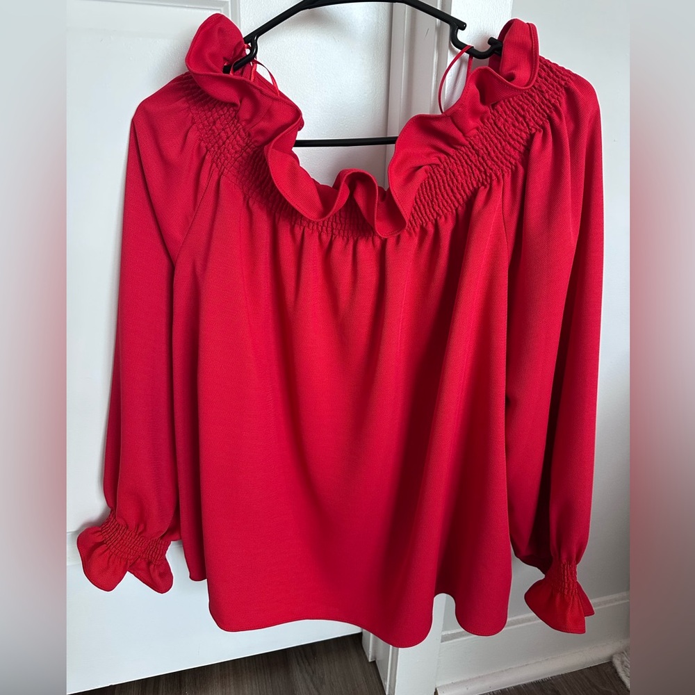 Tuckernuck Red Off the Shoulder Marguerite Blouse, XL - Picture 2 of 2
